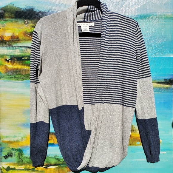 Max Studio Color Block Striped Faux Wrap Sweater - Picture 2 of 7